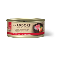 GRANDORF Консервы для кошек, филе тунца с креветками в бульоне, 70 г