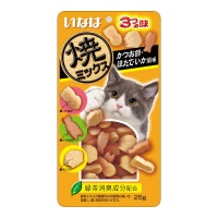 INABA лакомство запеченное для кошек Yakimiksu cо вкусом кацуобуси, морского гребешка и кальмара, 25 г