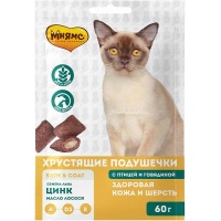 Мнямс Лакомство для кошек хрустящие подушечки, говядина и птица