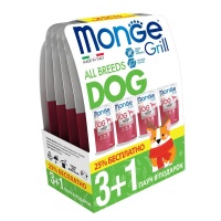 Monge Новогодний набор ЧЕТЫРЕ ЛАПЫ Grill Pouch для собак с говядиной 3+1