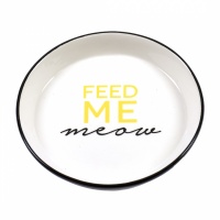 DUVO+ Миска для животных керамическая, низкая, "Feed Me Meow", черно-белая, 13,8см (180мл)