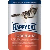 ХэппиКэт паучи для кошек в желе говядина, печень, горох, 0,1 кг 1002311