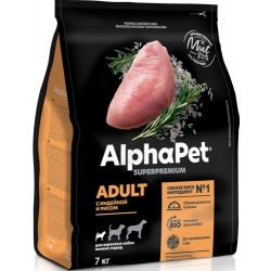 AlphaPet сухой корм для взр. собак мел. пород с Индейкой и рисом