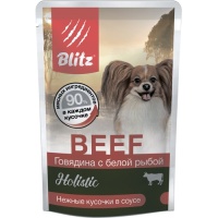 Blitz Holistic пауч для собак мел. пород кусочки в соусе Говядина с белой рыбой, 24 шт