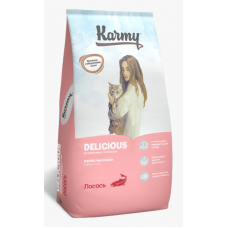 Karmy Delicious сухой корм для кошек привередливых в питании, c лососем 10 кг